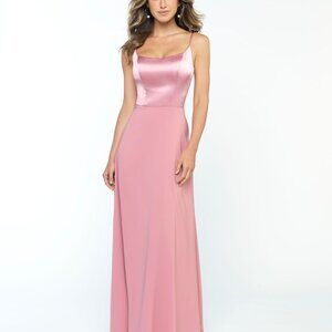 Dusty Rose Bridesmaid Satin and Chiffon Long Dress